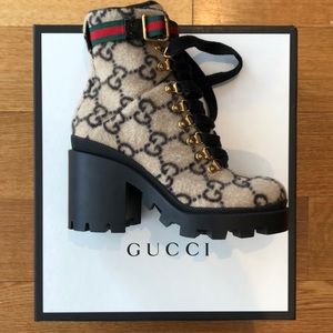 Gucci Trip GG Wool Lace-Up Booties